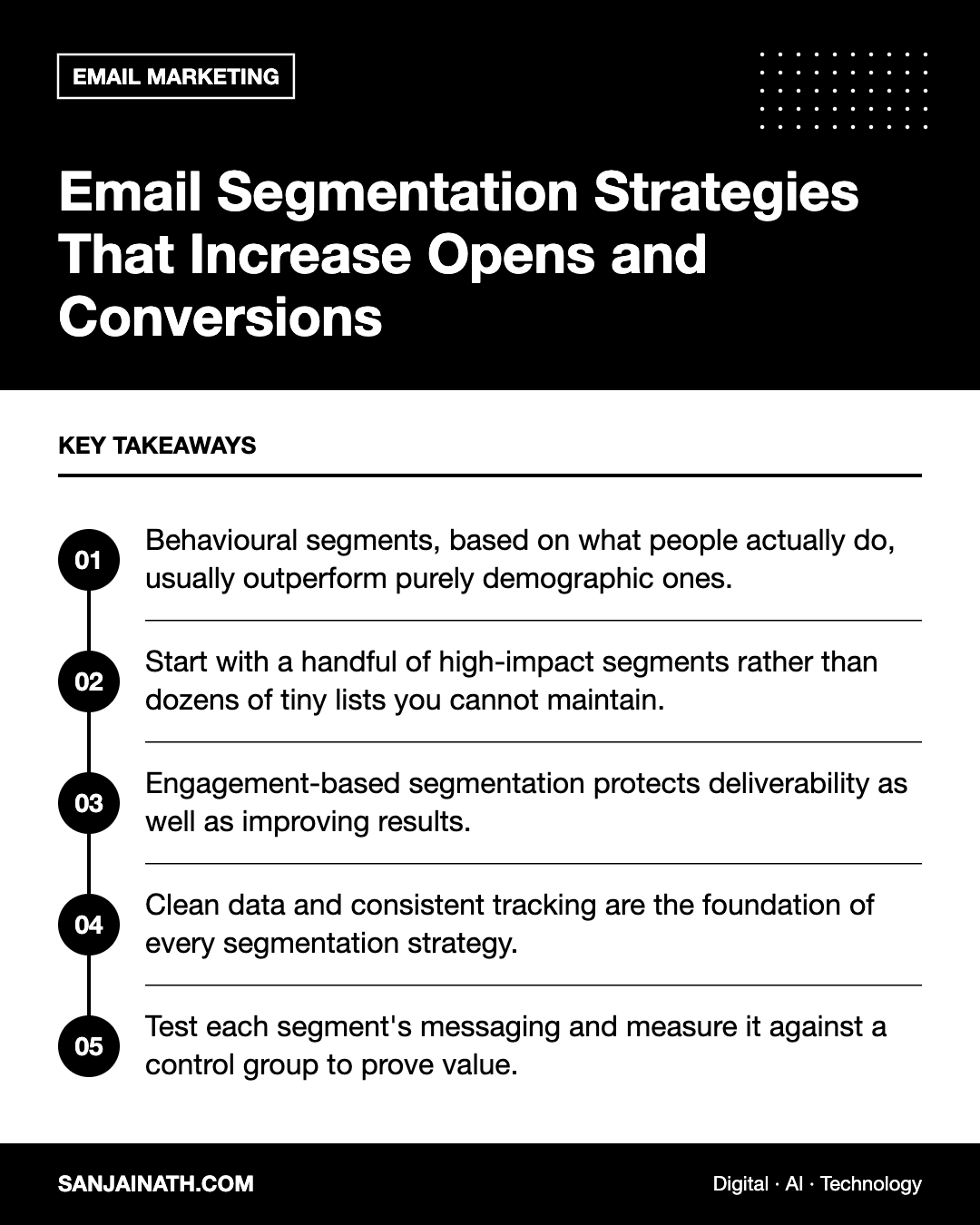 Email Segmentation Strategies That Increase Opens and Conversions – key takeaways infographic