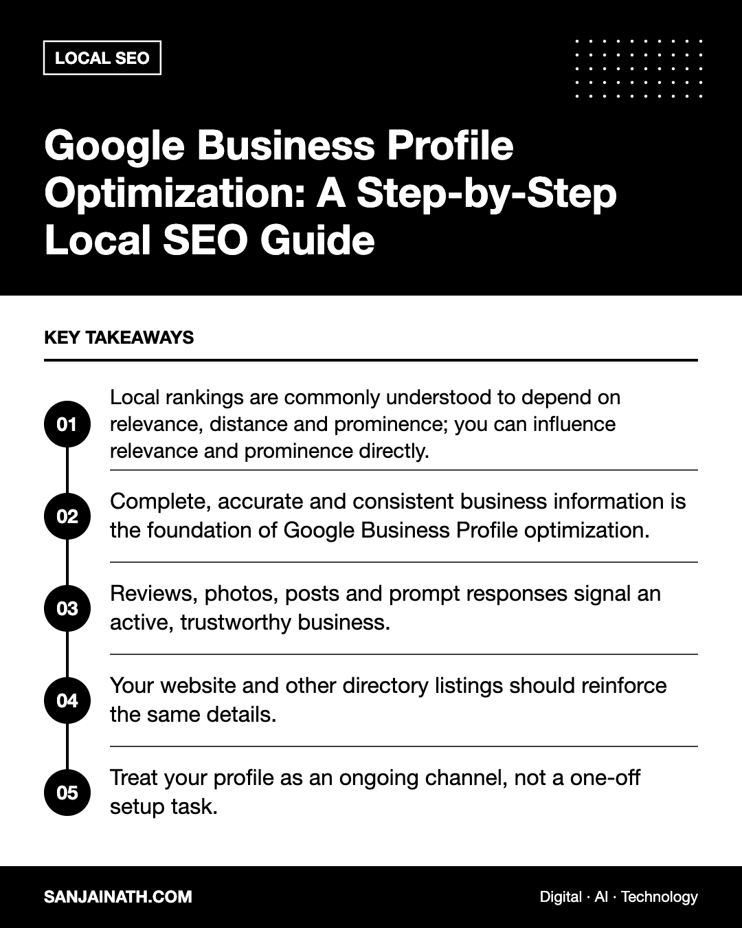 Google Business Profile Optimization: A Step-by-Step Local SEO Guide – key takeaways infographic