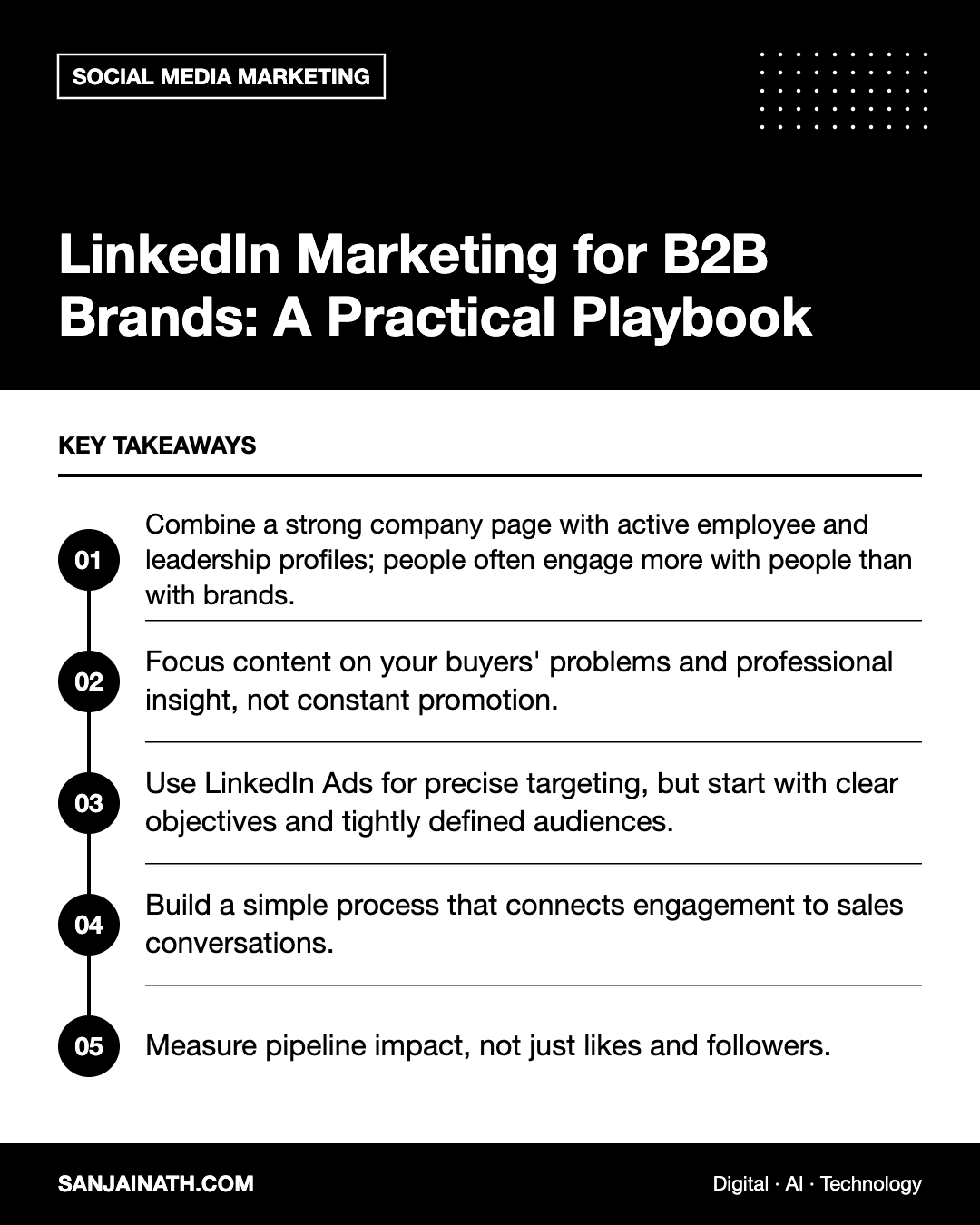 LinkedIn Marketing for B2B Brands: A Practical Playbook – key takeaways infographic