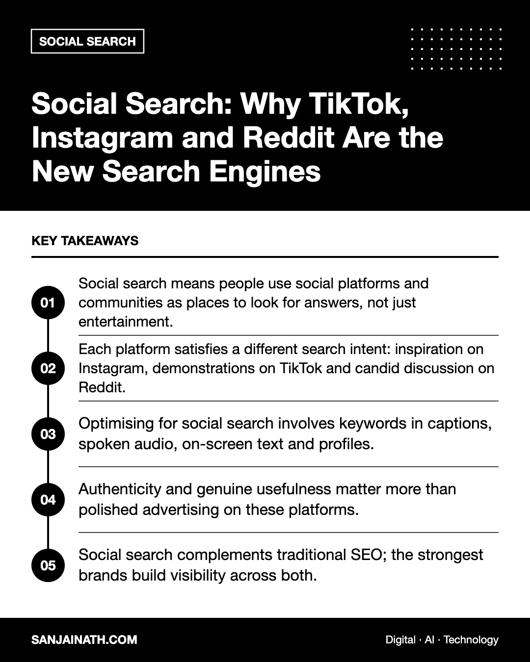 Social Search: Why TikTok, Instagram and Reddit Are the New Search Engines – key takeaways infographic